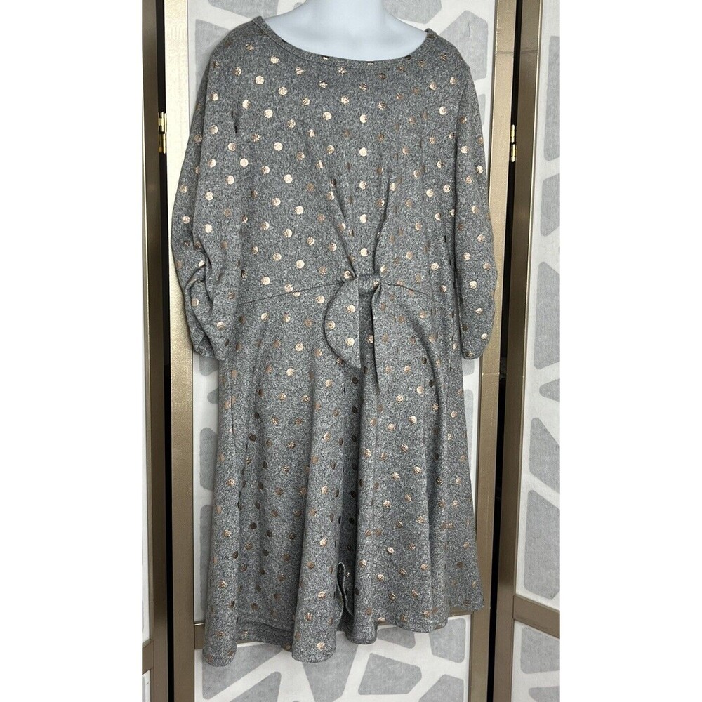 Lily Bleu Girls Half 1/2 Sleeve Dress Sz 10 Above Knee Gray Gold Polko Dots